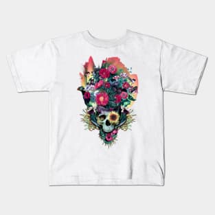 Floral Skull Vivid V Kids T-Shirt